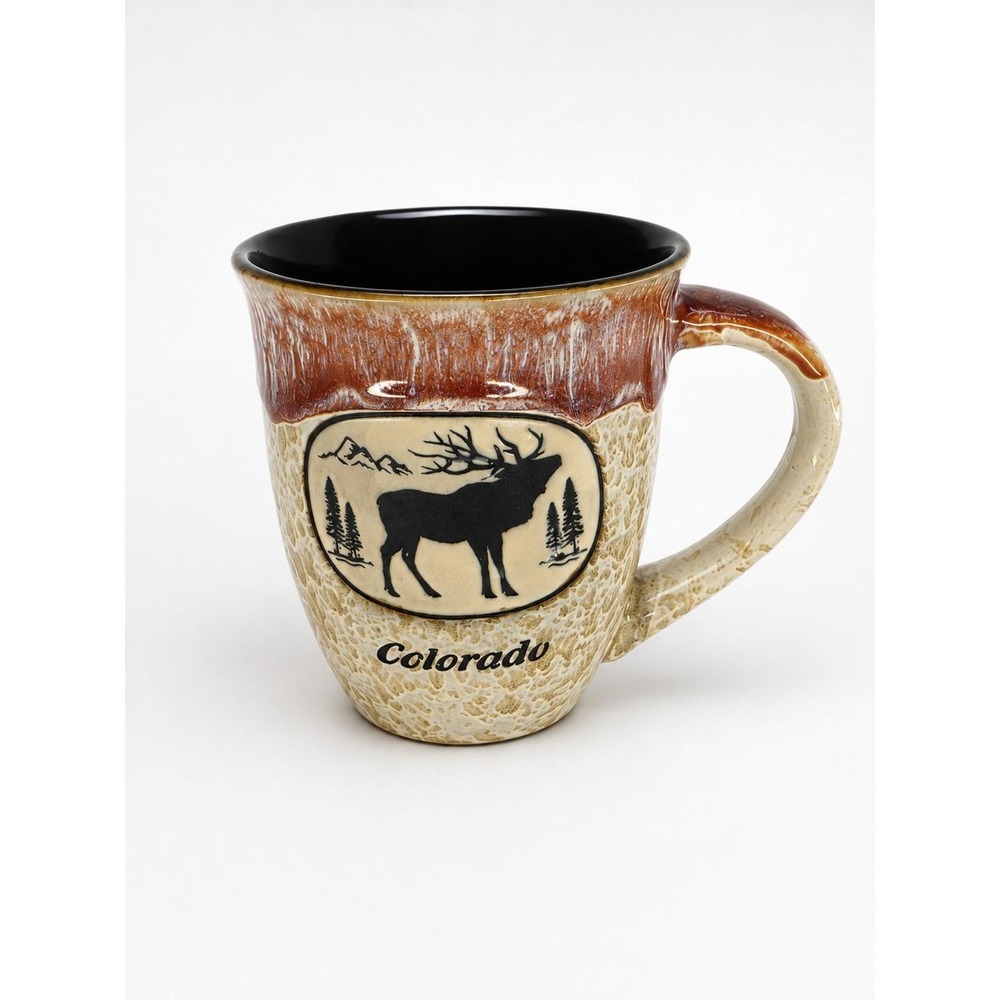 Colorado Elk Wildlife Stoneware Coffee Mug Rustic Brown Black Interior Souvenir